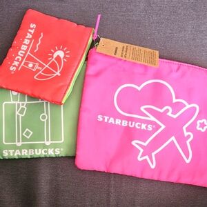 💜 Starbucks Cosmetic Pouch Set Of 3 Pouches ~ Coin ~ Summer ~ Vacation~ NWT